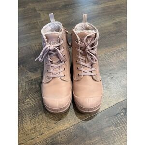 Palladium Boots‎ Leather Fur Lined Ankle Booties Lace Up Pink